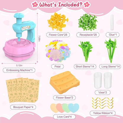 Wwzzey Fabric Flower Bouquets Toys - Arts and Crafts for Kids Ages 4-8 8-12, Kids Crafts DIY Kit with Blessing Cards, Birthday Christmas Gifts for 4 5 6 7 8+ Year Old Girls Boys
