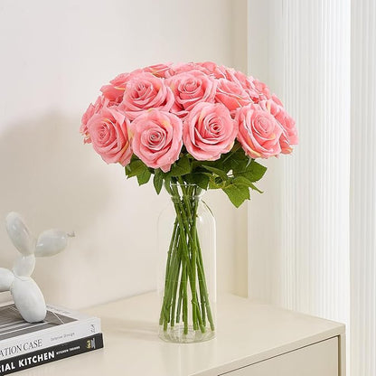 15pcs Fake Roses Artificial Silk Flowers Faux Rose Flower Long Stems Bouquet for Arrangement Wedding Centerpiece Party Home Kitchen Decor
