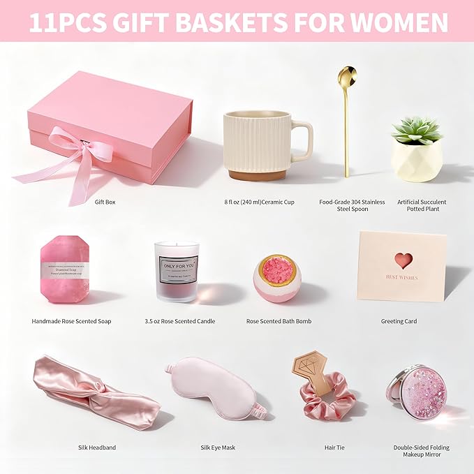 Self Care Gift Basket for Women, Birthday Gifts for Women Mom Wife Friend Her, Relaxing Spa Basket Care Package for Get Well Soon, Thinking of You, Valentines Day