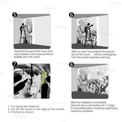 Grey Peony Floral Wallpaper Bedroom Black and White Flowers murals Aesthetic Room Decor Living Room tv Background Large Wall Mural - 183"x120" Not Peel and Stick