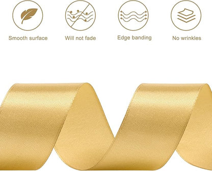 1-1/2 Inches 100 Yards Champaign Gold Satin Ribbon, Solid Fabric Ribbon Roll for Flower Bouquets, Gift Wrapping, Wedding, Handmade Crafts