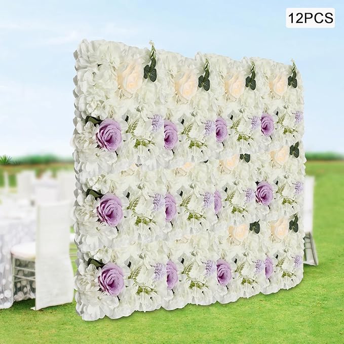 3D Flower Wall Panel 12Pcs Artificial Flower Wall Background Silk Rose Mat for Wedding Wedding Decor Shop Photo Backdrop (Flower Type B)