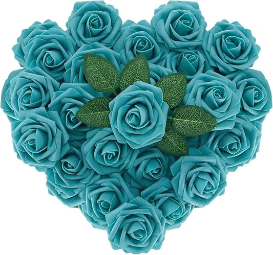 [25PCS] Navy Roses Artificial Flowers with Long Stem Real Touch Fake Foam Roses for Decoration DIY Wedding Bouquets Centerpieces Bridal Shower Mothers Day Party Flower Arrangements Home Decor