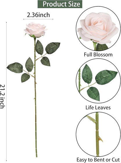DuHouse 10pcs Fake Roses Artificial Silk Flowers Long Stems Bouquet for Arrangement Wedding Centerpiece Party Home Kitchen Decor(Blush)