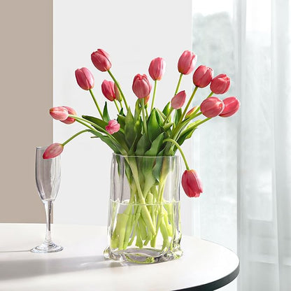 Artificial Flowers 20pcs Fake Tulips Real Touch, Faux Latex Tulips Flowers with Gift Box Soft Faux Tulips Bouquets Arrangements for Party Wedding Home Room Decoration(Light Purple)
