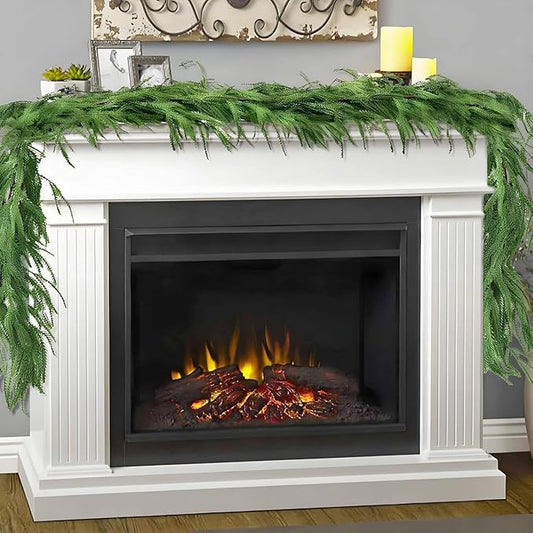 6FT Christmas Artificial Norfolk Pine Garland, Real Touch Faux Greenery Garlands for Mantle,Table, Window, Stairs, Banister, Fireplace, Wall, Door, Home, Indoor Outdoor Holiday Xmas Decortions