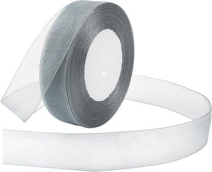 Grey Ribbon for Gift Wrapping 1 inch Sheer Organza Ribbon for Flower Bouquet Tulle Thin Chiffon Ribbons for Wedding Invitations Presents Decorations Crafts 50 Yards