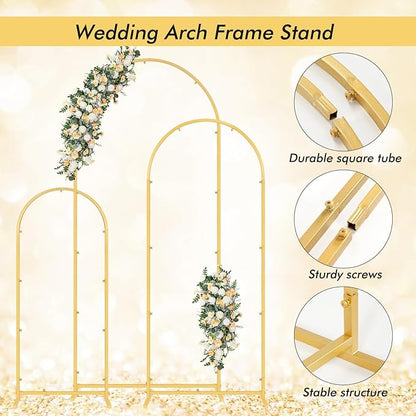 Wedding Arch Backdrop Stand Set of 3, (4, 5, 6) Metal Arch Backdrop Stand with Arch Cover, Wedding Balloon for Birthday, Baby Shower, Anniversary