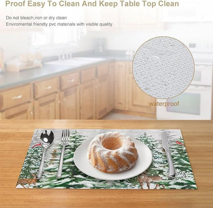 Winter Snowy Forest Placemats Christmas Pine Tree Snowflake Holiday Bath Rustic Christmas Tree Placemats Table Kitchen Dining Party 12x18 Inch Set of 6