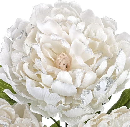 Briful 3PCS White Peony Artificial Flower Stems 29.1in Long Stem Fake Peonies Silk Floral Arrangement Real Touch Peony Flower for Christmas Home Vase Party Wedding Bouquet Decor