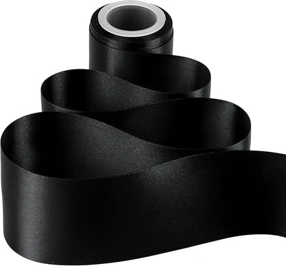 MEEDEE Black Satin 3 Inch Ribbon Lux Double Faced Extra Wide Ribbon Black Christmas Tree Ribbons by 10 Yards Silk Ribbons for Halloween Wreaths Bow, Satin Weddings Decor