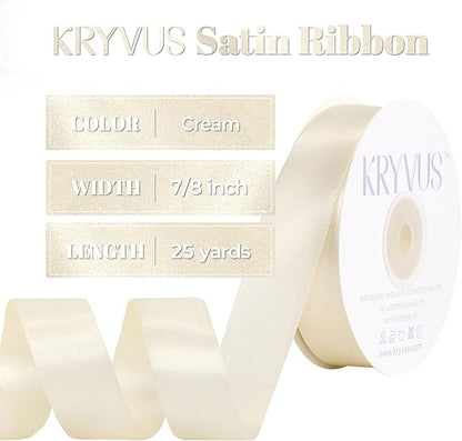 Premium Double Faced Satin Cream Ribbon, 7/8 Inch X 25 Yards, Perfect for Gift Wrapping, Crafts, Wedding Decor