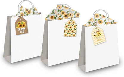 Pro Supply Global Strung Sunflowers Theme Gift Tags - 2.5x3 Inch 24 Pack - 3 Design Styles Assorted Cardstock Prints Pre-Strung Hanging Labels Suitable for Wrapping Favors DIY Presents Packaging Bags.