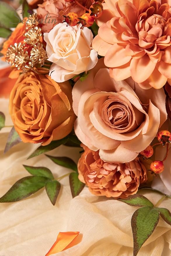 Serwalin Orange Artificial Fall Flowers Combo Box Set Mix Dahlia Flowers for DIY Table Centerpieces Arrangements Home Decorations Wedding Bouquets Decorations