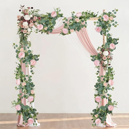 SOMYTING 2 Pack 13FT Flower Garland, Artificial Rose Vine Fake Flower Garland Silk Rose Peony Hanging Vine Faux Floral Garlands for Wedding Party Arch Table Wall Backdrop Decoration (Light Pink, 2PCS)