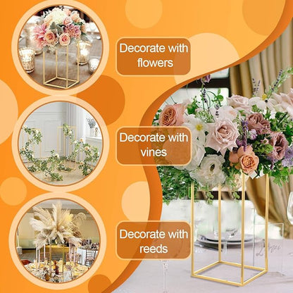 31.5inch Wedding Centerpieces for Tables,5pcs Gold Centerpieces,Tall Column Geometric Floral Vase for Birthday Party Event Table Decoration