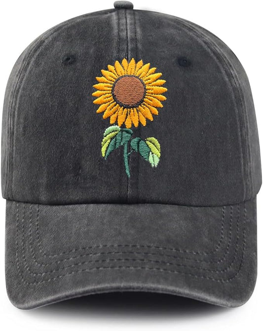 Cute Flower Hat, Elegant Floral Embroidered Adjustable Baseball Cap for Men Women, Gifts for Flower Lovers, Black