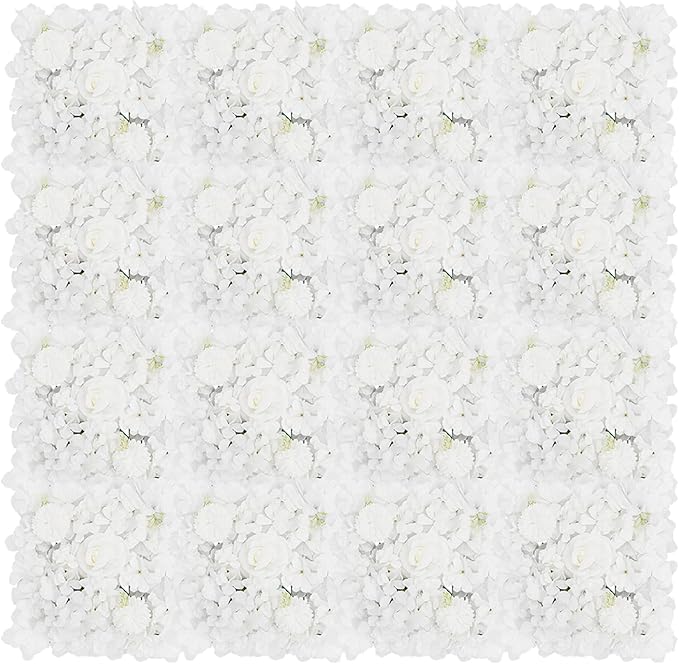 16Pcs Artificial Flower Wall Panel 3D Floral Backdrop Walls13.7 X 13.7" White Flower Wall Decor Panel Flower Backdrop for Party Home Background Decor