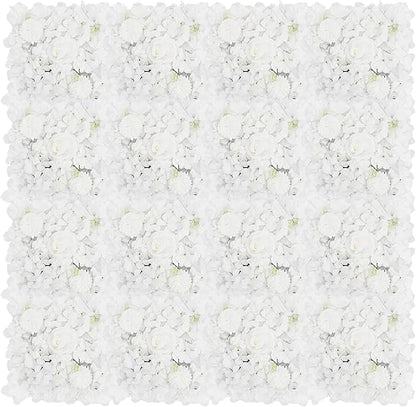 16Pcs Artificial Flower Wall Panel 3D Floral Backdrop Walls13.7 X 13.7" White Flower Wall Decor Panel Flower Backdrop for Party Home Background Decor