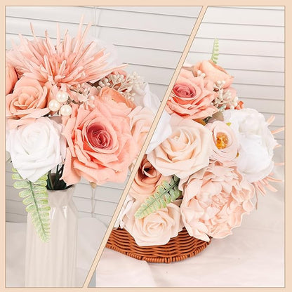 Artificial Flowers Combo Box Set Artificial Bouquets Wedding Flowers for Centerpieces Faux Flowers with Stems Peach Roses Artificial Flowers for Decor