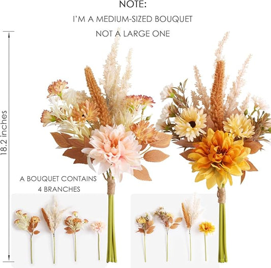 Fake Flower Bouquet, Faux Flower Arrangement for Decorating Kitchens, Bedrooms, Bathrooms, Realistic Artificial Flowers Made of Silk & Plastic, Floral Decoration with Dahlia & Small Blossoms
