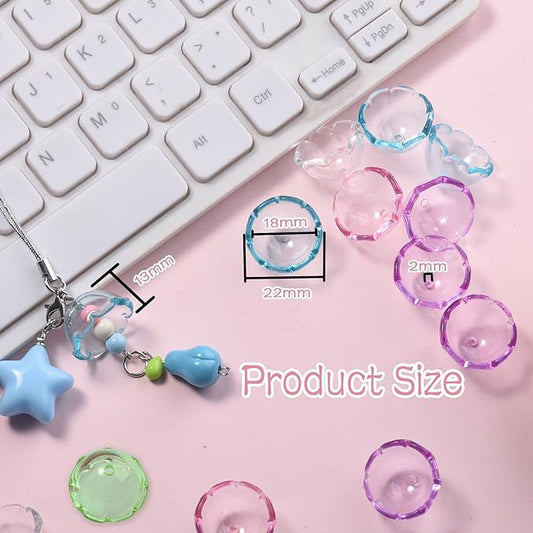 80Pcs Acrylic Clear Flower Bead Caps for Jewelry Making, Transparent Bell Charms, Semi-Round Floral Beads Bulk with Wavy Edge, Jellyfish Beads for Wind Chimes DIY Craft Key Chains-13 * 22mm