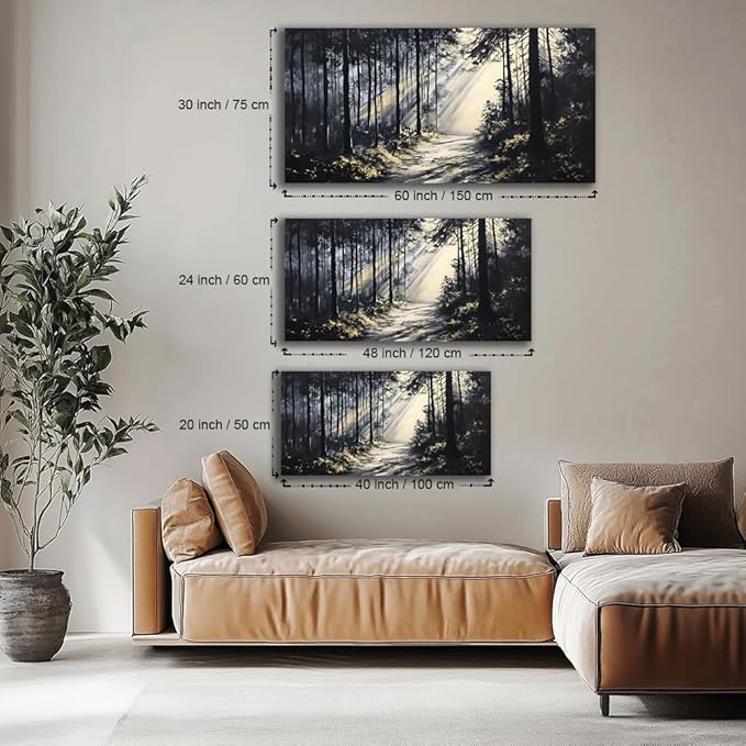 LAVIKARS Rustic Sunlight Forest Wall Art for Living Room Office Black and White Modern Landscape Canvas Painting Prints Large Nature Artwork Home Kitchen Bedroom Decor (16x30 Inches)