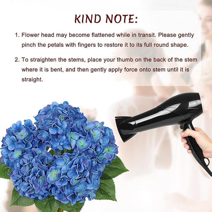 Hollyone Hydrangea Artificial Flowers Large Artificial Dark Blue Hydrangeas Silk Flower for Home Decor Indoor Wedding Flower Bouquets Faux Flowers Kitchen Centerpiece Table Decorations
