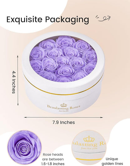 Preserved Roses Forever Flowers Real Roses in a Box Mother's Day Birthday Flowers for Her Mom Women Wife Valentine's Day, 16 Light Purple Roses