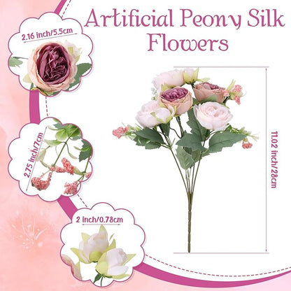 Geosar 24 Bundles Artificial Peonies Flowers Fake Silk Peony Bouquet Faux Peonies Flowers Bulk for Decoration Vase Floral Arrangements Wedding Party Table (Dusty Rose,Champagne Pink)