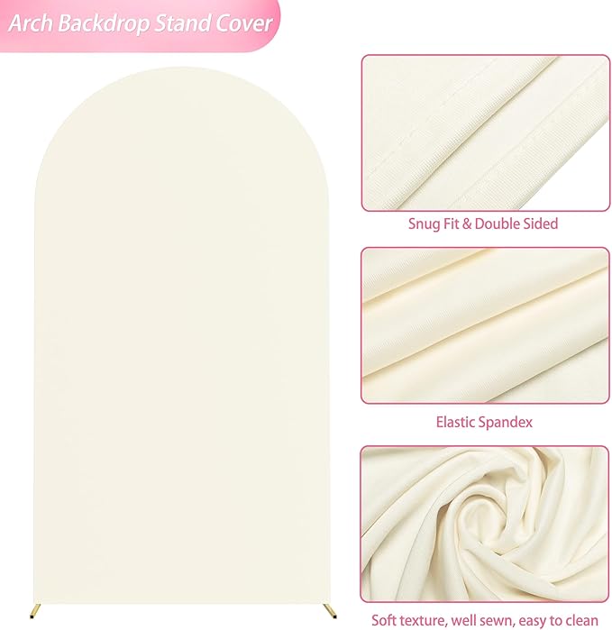 Wokceer 7.2FT Wedding Arch Backdrop Cover Spandex Fitted Ivory Arch Covers Round Top Chiara Arches Backdrop Cover for Birthday Party Ceremony Banquet Decoration