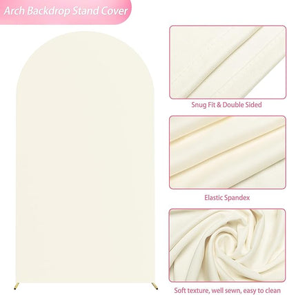 Wokceer 7.2FT Wedding Arch Backdrop Cover Spandex Fitted Ivory Arch Covers Round Top Chiara Arches Backdrop Cover for Birthday Party Ceremony Banquet Decoration