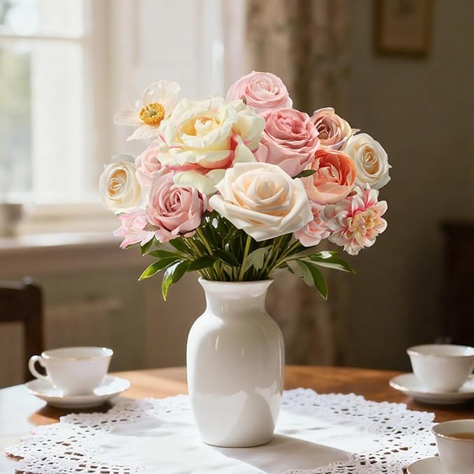 Pink Artificial Flowers Combo Set Fake Flower Leaf Box with Stemst for DIY Wedding Bridal Bouquet, Centerpieces, Home Decor, Floral Arrangement Decor