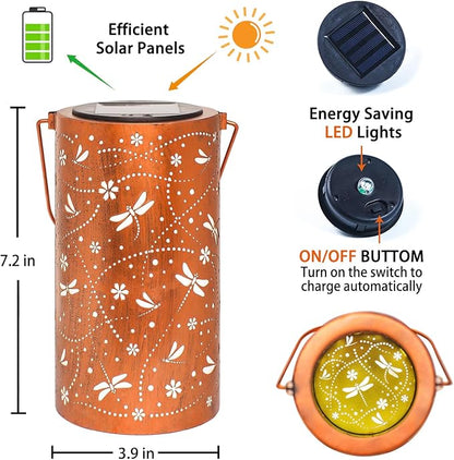Christmas Gifts for Women Dragonfly Solar Lanterns Outdoor Waterproof Hanging Solar Lights Dragonfly Gifts for Women Men Metal Decorative LED Lanterns for Garden Decor,Yard,Patio,Lawn,Tabletop,Pathway