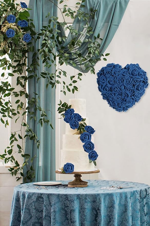IPOPU Artificial Roses Flowers Heads, 100 Pcs Navy Blue Foam Fake Roses Bulk 3inch Stemless Faux Flowers for DIY Wedding Bouquets, Crafts, Wall Decor,Bridal Shower Party Home Decor(Navy Blue)