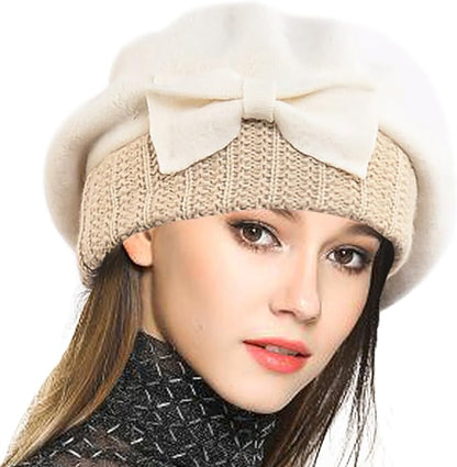 VECRY Lady French Beret 100% Wool Beret Floral Dress Beanie Winter Hat
