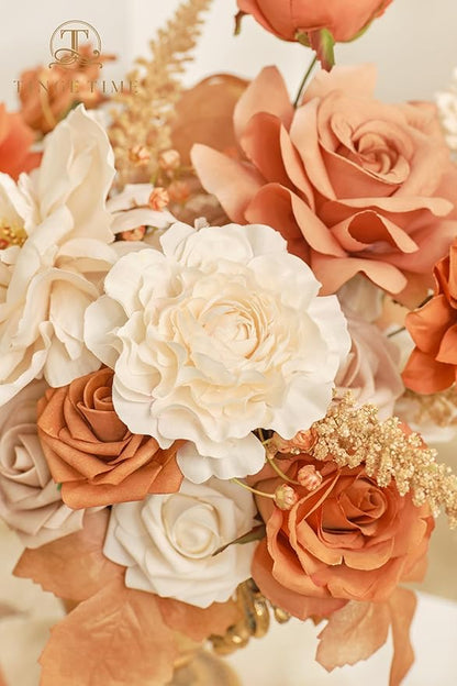 TINGE TIME Artificial Flowers Light Burnt Orange & Champagne Flower Combo for DIY Wedding Bouquets Table Centerpieces Arrangements Party Dinner Party Baby Shower Home Fall Decorations