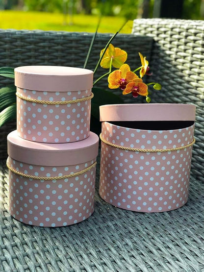 UNIKPACKAGING Premium Quality Round Flower Box, Gift Boxes for Luxury Flower and Gift Arrangements, Set of 3 pcs with Lids Size (S/M/L), Pink White Dots