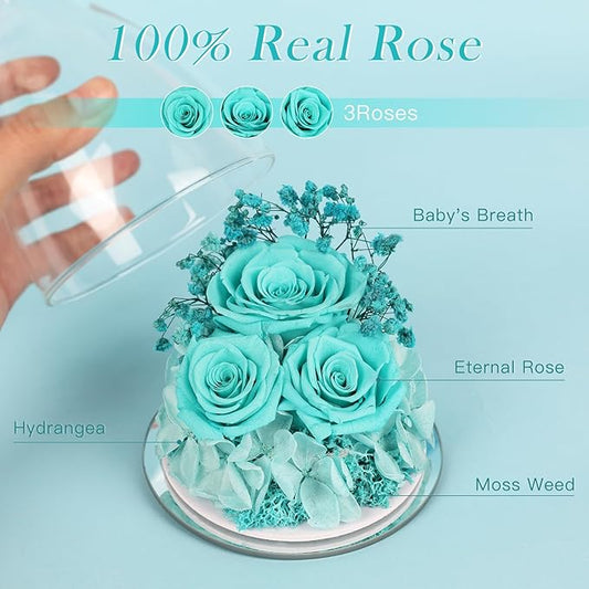 FIACO Preserved Flower Rose Gifts for Women, Forever Eternal Fresh Flowers in Glass Angel Figurines Flowers for Delivery for Grandma Mom Sister Her Wife on Mothers Day Birthday Christmas Thanksgiving