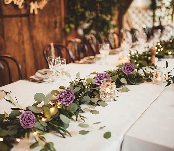 Artificial Flowers Glitter Rose 30 PCS Glitter Flowers Foam Roses with STEM Faux Flowers for DIY Wedding Bridal Bouquet Party Centerpieces Decor(Rose Gold)