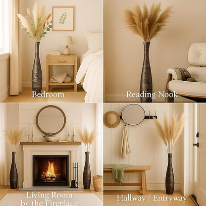Leewadee Large Brown Home Decor Floor Vase - Wooden 26 inch Tall Farmhouse Decor Flower Holder for Fake Plant and Pampas Grass