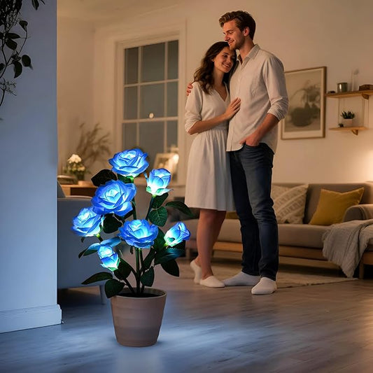 Blue Rose Flower Lamp, Christmas Birthday Gifts for Women Mom Granddaughter Girlfriend Friend Wife Anniversary Birthday, Bedroom Bar Coffee Shop Rose Night Light Lamp Decor