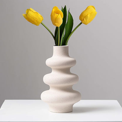 Ceramic Modern Dried Flower Vase, Off White Round Pampas Vase, Boho Home Decor for Centerpiece Wedding Dinner Table Party Living Room Office Bedroom, Housewarming Gift