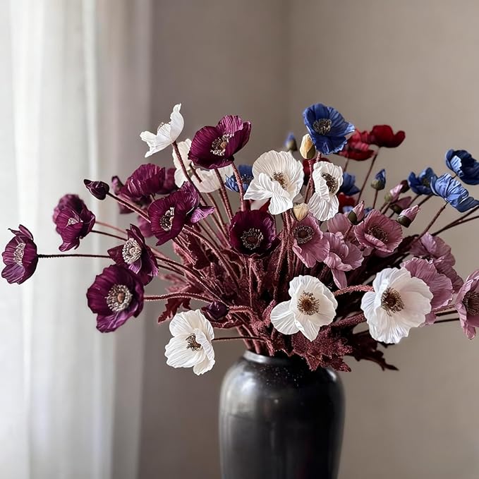 ASTRYAS 8Pcs Artificial Poppy Flowers Poppies Artificial Flowers with Stems Silk Flower Arrangements for Wedding Centerpieces Home Table Bridal Shower Party Decorations Fall Flowers
