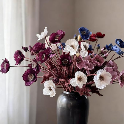 ASTRYAS 8Pcs Artificial Poppy Flowers Poppies Artificial Flowers with Stems Silk Flower Arrangements for Wedding Centerpieces Home Table Bridal Shower Party Decorations Fall Flowers