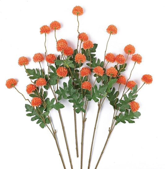mizii 6Pcs Orange Fake Silk Pompon Mum Artificial Flowers Bulk Small Faux Chrysanthemums with Stems Realistic Floral Decorations for Wedding DIY Bouquet Centerpieces Shower Vase Home Decor (Orange)
