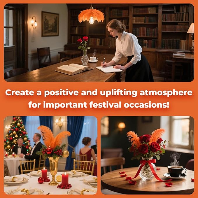 Piokio 20 pcs Orange Ostrich Feathers Plumes 8-10 inch(20-25 cm) Bulk for DIY Handmade Artwork and DIY Clothes, Feather Pens, Dream Catcher, Table Decoration.