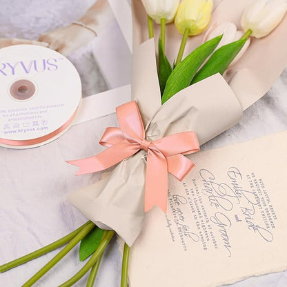 Peach Satin Ribbon, Double Faced 7/8 Inch X 50 Yards, Premium Satin Ribbon for Gift Wrapping, Crafts, Hair Bow Making, Sewing, Flower Bouquet, Wedding Party Decor