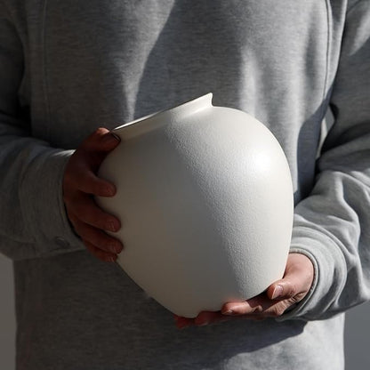Large Matte White Ceramic Flower vase, Modern Centerpiece Table Decorations,Round Shape Rustic Ceramic vases for Home Decor Dining Room Decorative Jar (White, 0617)