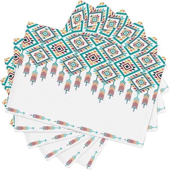 Southwest Aztec Placemats,Native American Washable Waterproof Table Place Mats Set of 6 for Dining Room Kitchen Table 12 X 18 Inch 6 PCS, Style-14